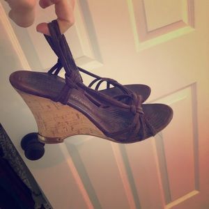 Strappy brown wedge heels